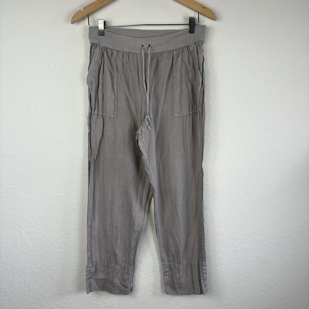 FLAX Linen Pants Womens M Drawstring Waist Brown Straight Leg Beach Artist Boho